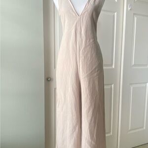 Women's Sleeveless V-Neck Wide-Leg Jumpsuit - Neutral Beige